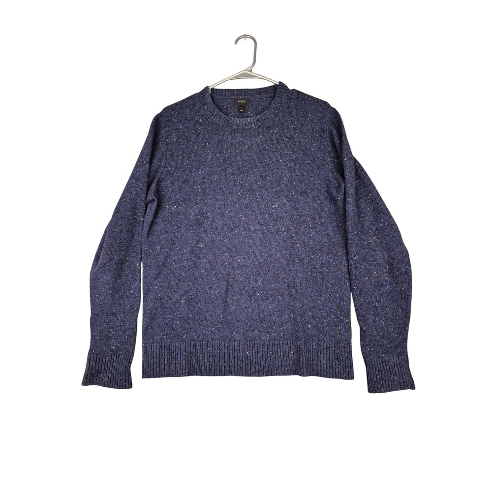 J.Crew Mens Wool Blend Crewneck Sweater Navy Blue Flecked Knit Medium